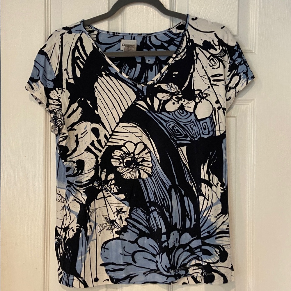Chico's Navy and white Patterned Top Size 2